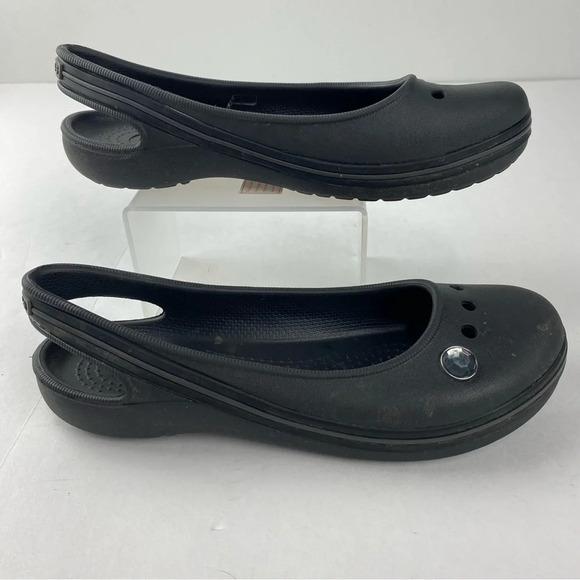 Crocs Junior Youth Girls 5 Black Slip On Ballet Flat with Jewel - Picture 1 of 6